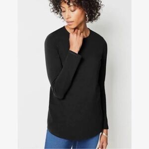 Pure Jill J. Jill Long Sleeve Stretch Cotton Tee Shirt Top Long Sleeve Black S